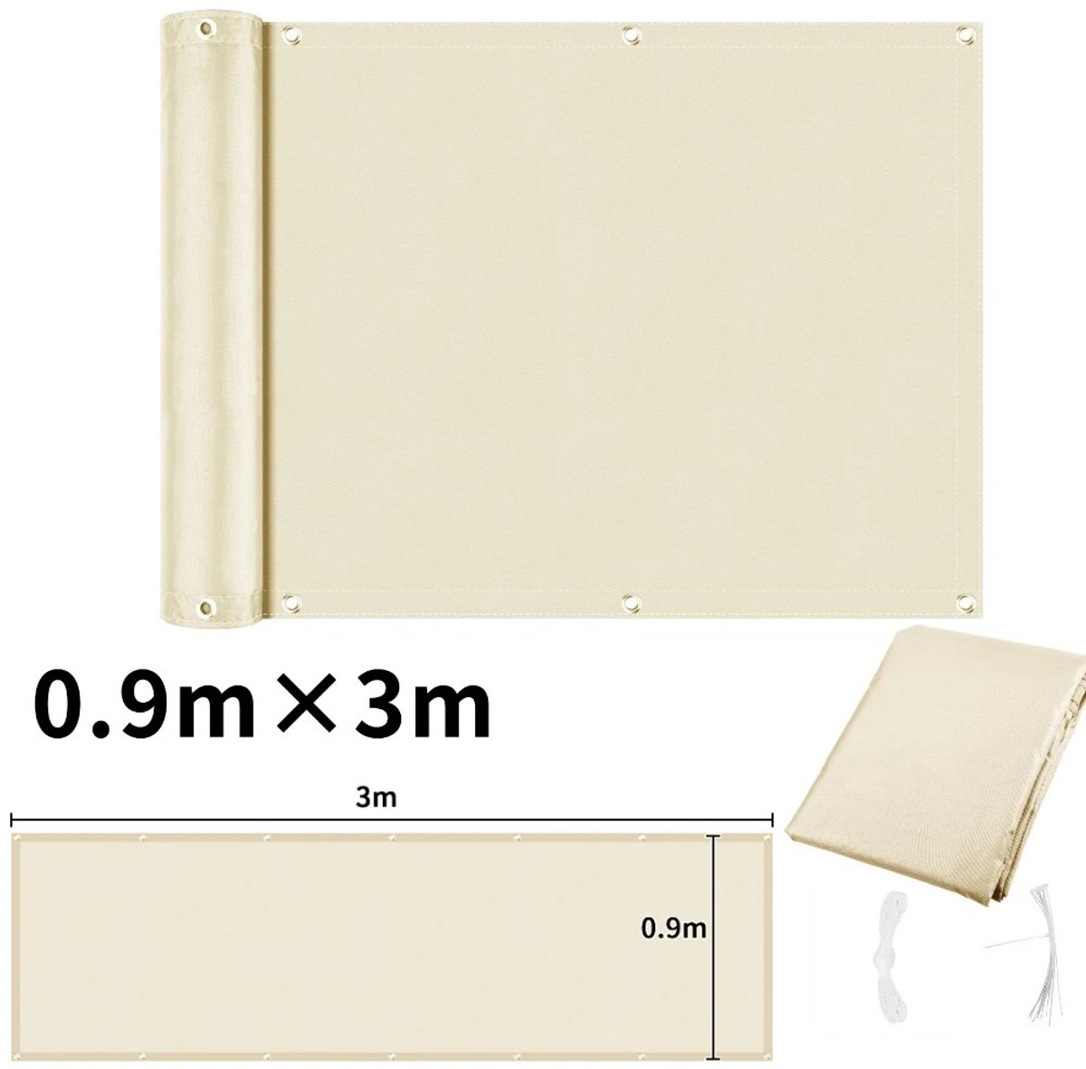 WiseGoods Premium Balkonscherm 90x300 - Waterdicht Zonnescherm - UV Bestendig Privacy Scherm Voor Balkon / Tuin & Terras - Creme