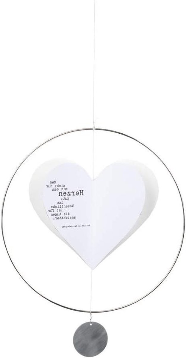 Hart Mobiel - Baby Mobiel - Babykamer Decoratie - Met Liefdes Spreuk - 22.5 cm - Grijs-Wit