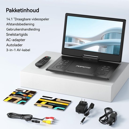 POFOTO 15.7" draagbare dvd-speler - met 14" groot HD-scherm - 6 uur oplaadbare batterij - ondersteuning voor USB/SD-kaart/Sync TV en meerdere schijfformaten - luidspreker met hoog volume - Inclusief 32GB kaart — afbeelding 3