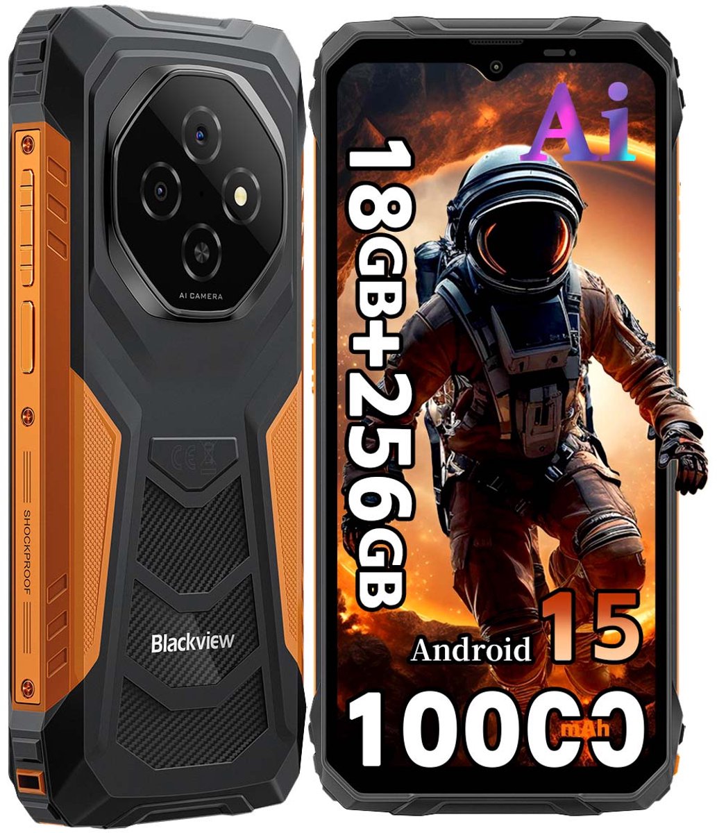 Blackview Robuuste Smartphone - 18 GB RAM - 256 GB ROM - 6,56 inch HD+ IPS - 10000 mAh - Dual SIM 4G - IP68 & IP69K Robuuste telefoon - Android 15 - GPS NFC - Oranje