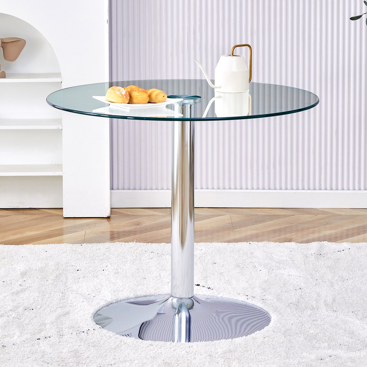 MIVRAY Bistrotafel - Ronde Glazen Tafel Voor Woonruimte En Horeca - Zilver Transparant - Glas En Metaal - 85 x 76 Cm