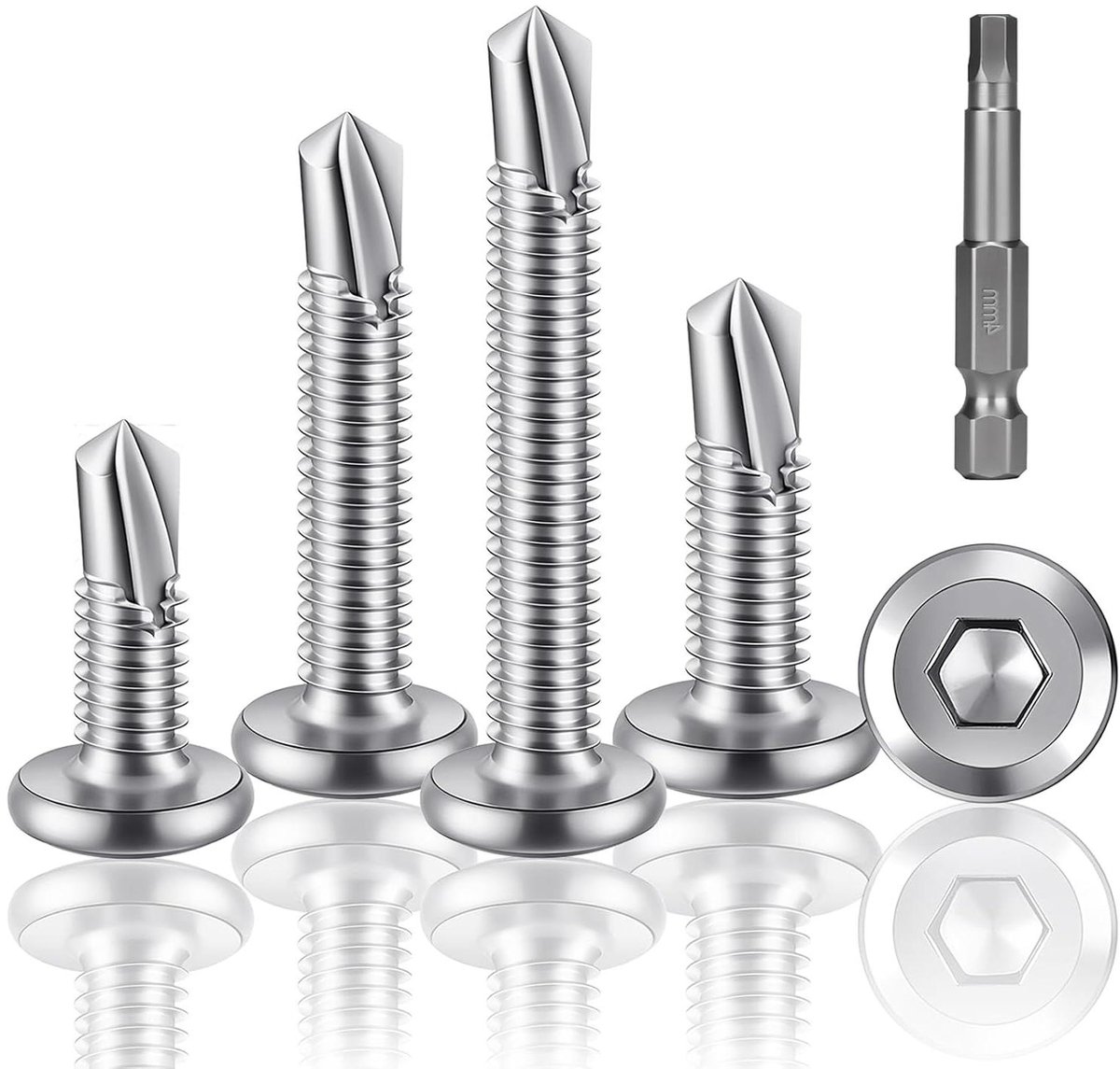 Zelfborende Schroeven - Metaalschroeven Bouten - Metaal Bevestigen - Roestvrij Staal 410 - M6.3 x 19 mm - Zilver