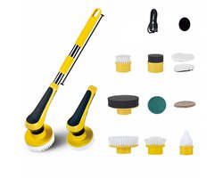 Kibani Accu schrobmachine 3.7V - Spin Scrubber - Elektrische Schrobber - Schrobborstel - boenmachine - Polijstmachine - Luiwagen - Schrobber Met Steel - poetsmachine met 10 opzetstukken - Multifunctionele Schrobborstel - elektrische dweil - borstel