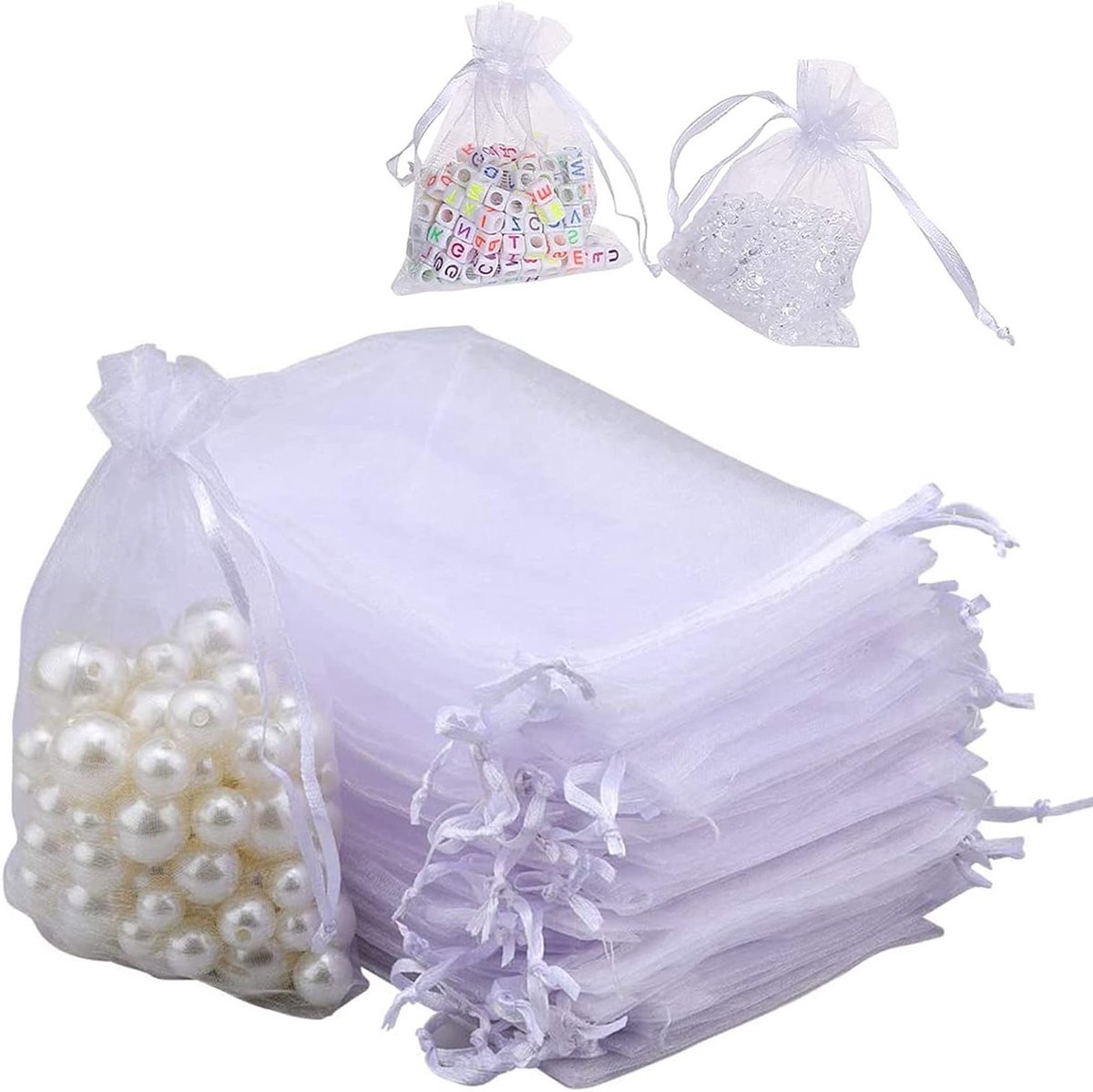 Organza Geschenktassen Set van 100 Stuks, Ideaal voor Trouwen, Feestjes en Cadeaus, Doorzichtige Trekkoord Pouches (10x15cm/4x6in)