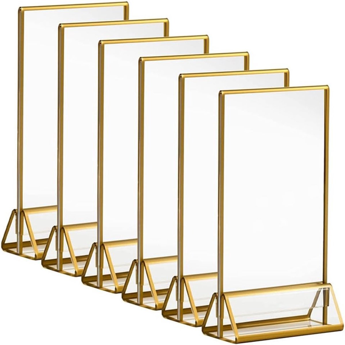 12 Stuks Heldere Acryl Fotostandaards met Gouden Lijsten, Dubbelzijdige Weergave, Ideaal voor Foto's en Presentaties, 42 x 127 x 180 mm
