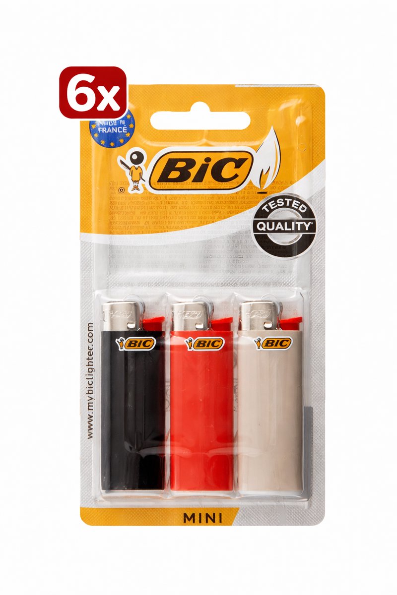 6 x BIC J25 Aanstekers S-3 – Compacte Wegwerp Aanstekers – Betrouwbaar & Veilig – 6x3 Stuks
