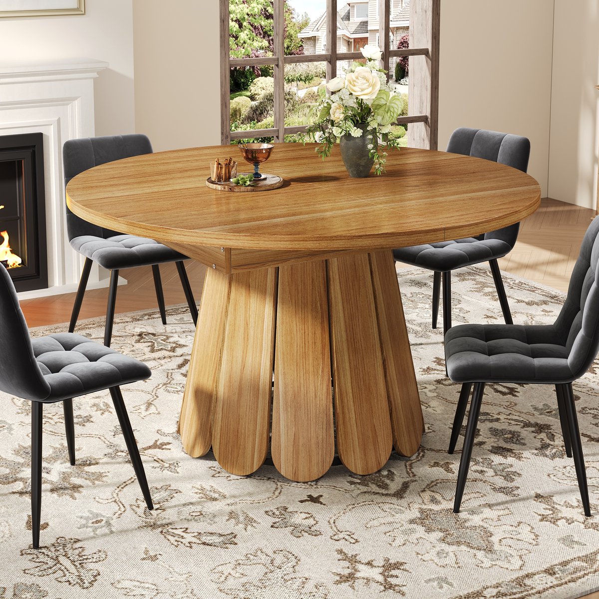 MIVRAY Eettafel - Uitschuifbaar Van Rond Naar Ovaal - Voor Keuken Woonkamer En Balkon - MDF En Metaal - 118-158 Cm - Bruin