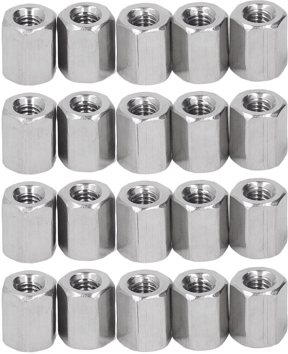 VT Goods - Zeskantige Koppelingsmoeren - M4 - Roestvrij Staal - Zilver - Scheidingsmoeren - 20 Stuks - Geschikt voor Verbindingen