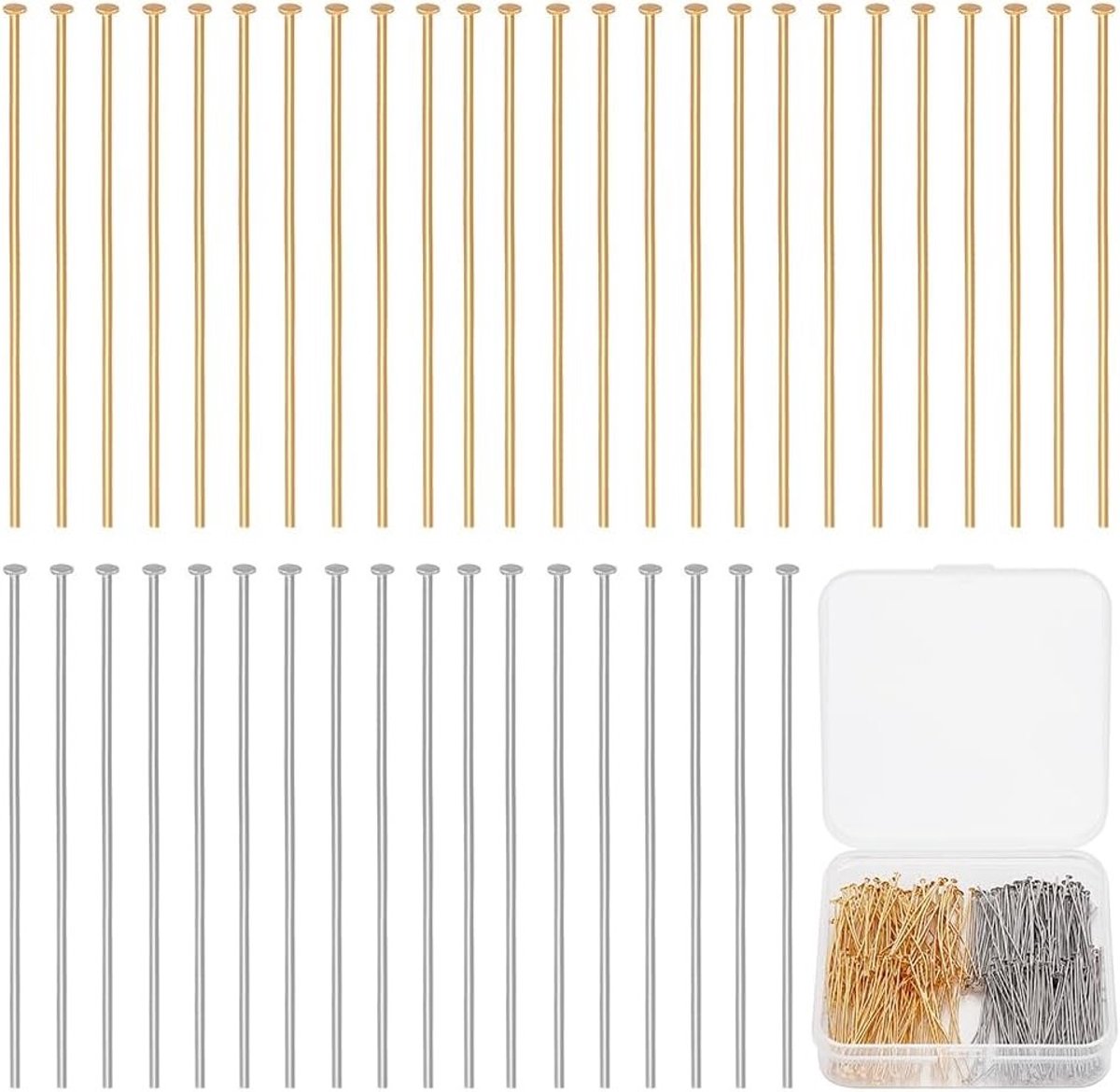 400 Stuks Hoofdspelden 1,3 Inch 35mm, 23 Gauge RVS Platte Hoofdspelden voor Sieraden Maken, Goud/Zilver, Perfect voor Creatieve Projecten en Handwerk