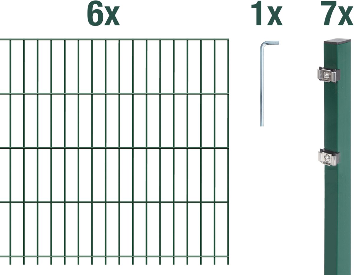 Alberts 671709 dubbelstaafmat hekwerk als 17-delige complete hekwerkset, kunststofgecoat, groen, hoogte 123 cm, lengte 15 m