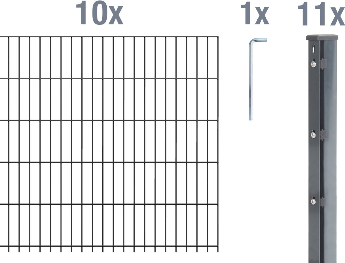 Alberts 673987 dubbelstaafmat hekwerk als 27-delige complete hekwerkset, antraciet, hoogte 203 cm, lengte 25 m