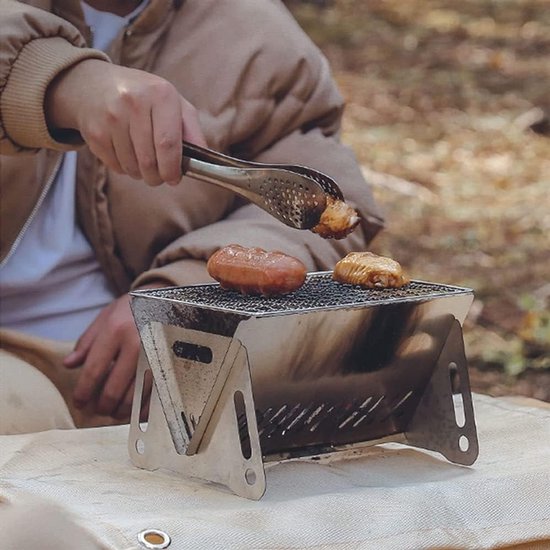 Draagbare Barbecue - Houtskool Barbecue - Met Opbergzak - Opvouwbare Barbecue - RVS - 21 x 16,5 x 13 cm - Draagbare Houtskool Grill met rooster - Barbecue Smoker - Houtskool BBQ - Voor Picknick, Kamperen en Buitenactiviteiten - Festival BBQ van Merkloos — afbeelding 3