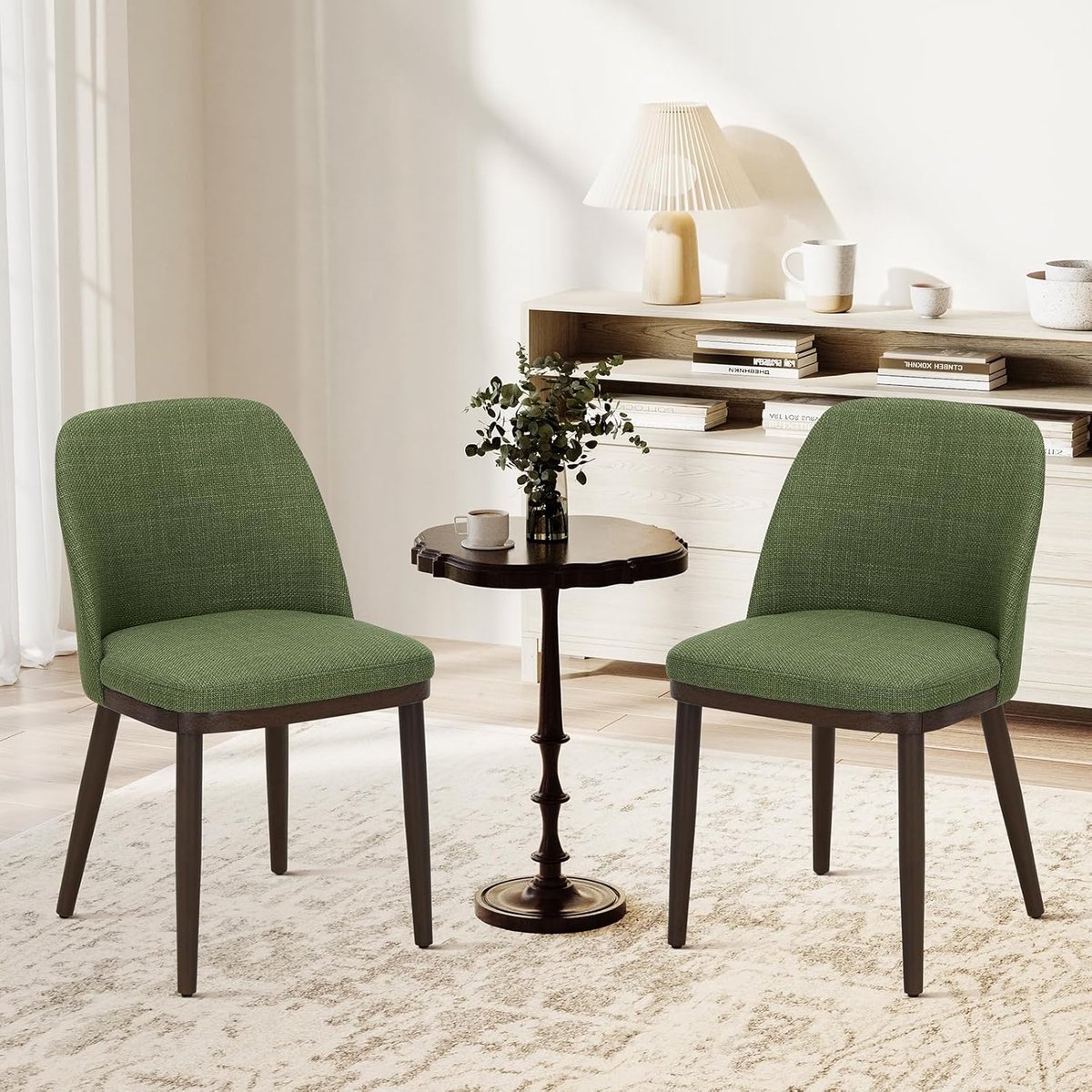 Moderne Velvet Eetkamerstoelen Set van 2 – House&Garden Groen – Gestoffeerde Keukenstoelen met Rugleuning en Houten Poten – 50,5 x 48,3 x 77 cm – Comfortabele Design Stoelen voor Eetkamer
