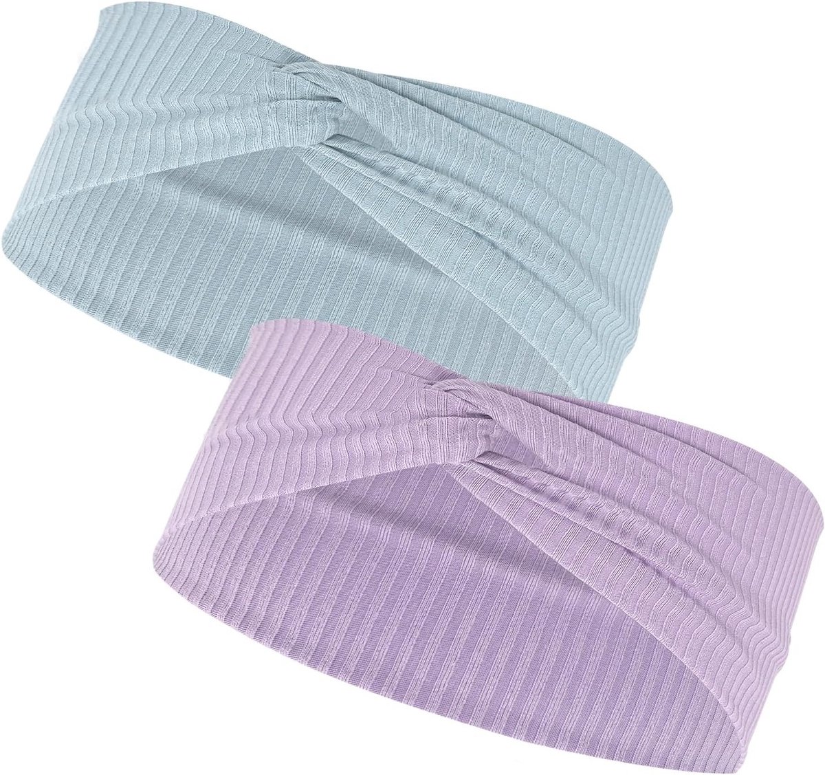 Comfortabele Gebreide Haarbanden voor Kinderen - Zachte en Elastische Hoofdbanden met Knopen voor Meisjes en Jongens (Blauw, Paars)