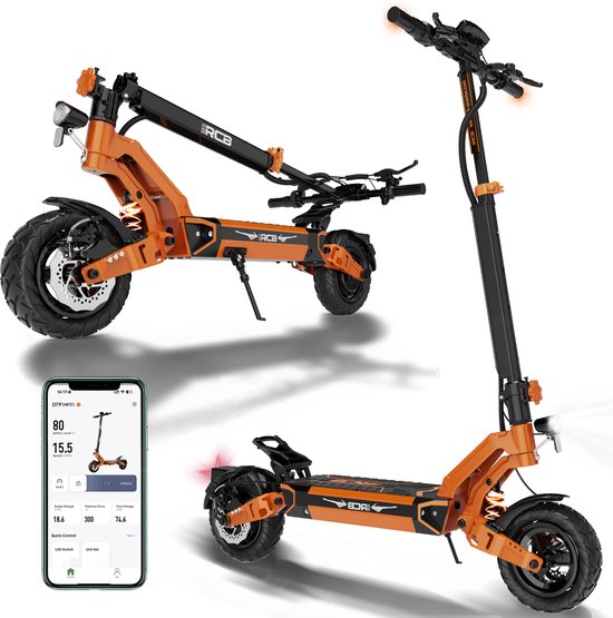 RCB D7 Elektrische Step 25 km/u 48V 20.8Ah 60-80 km Bereik 10″ Massieve Banden Dubbele Vering Opvouwbaar