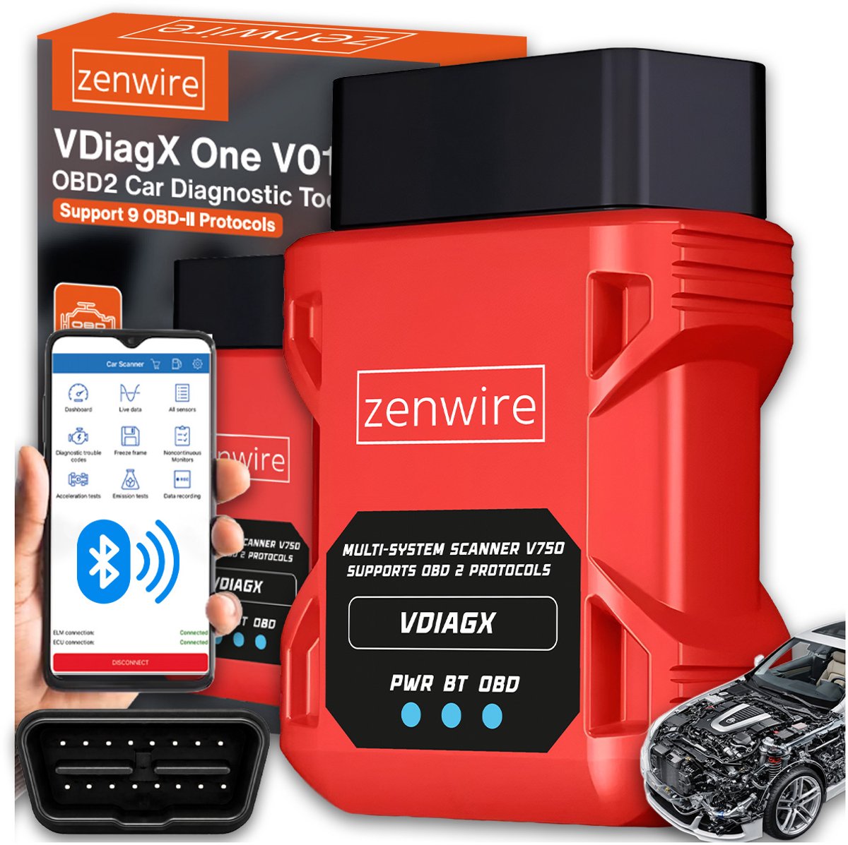 OBD2 Bluetooth-diagnose-interface VDiagX V016