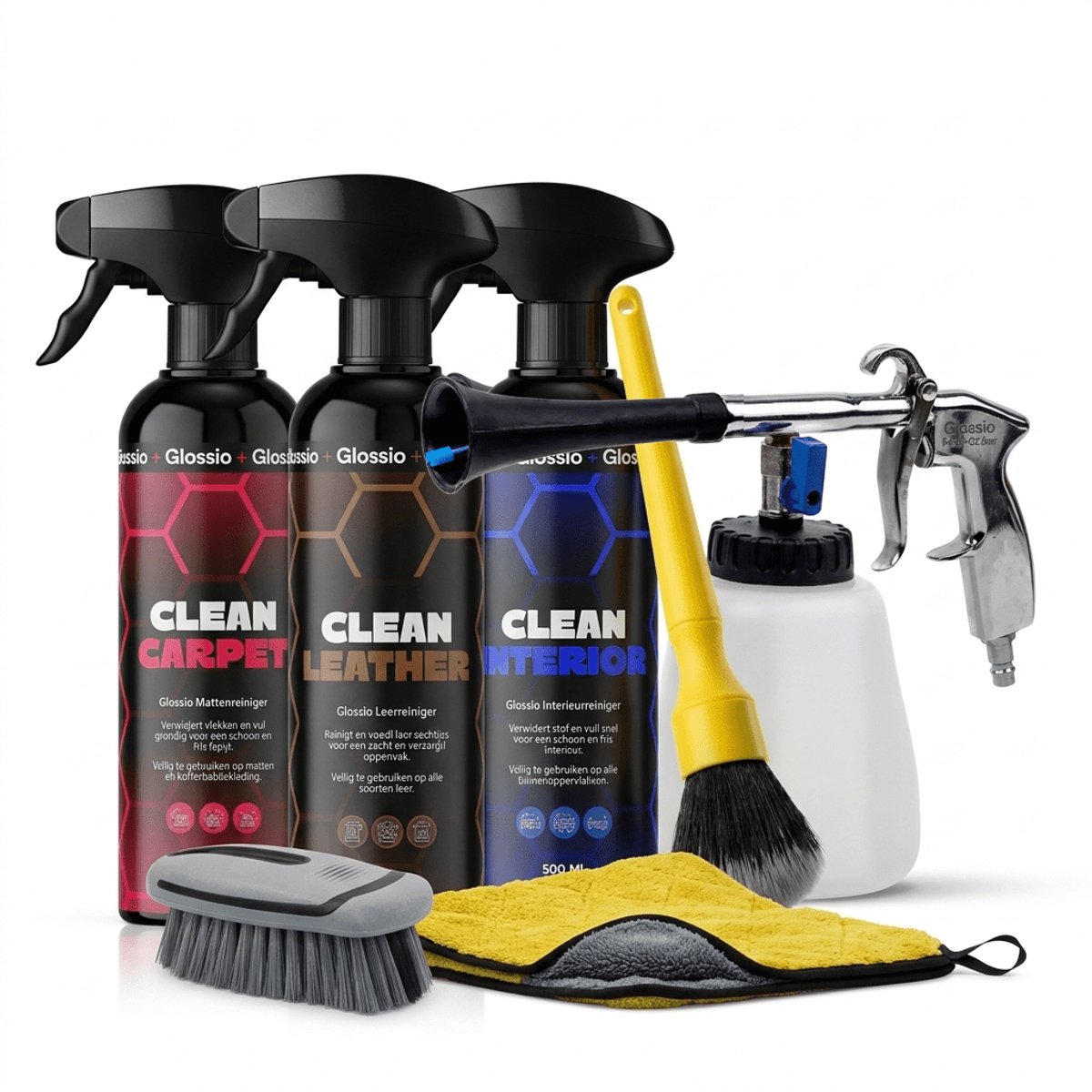 Glossio Combideal Diepte Interieur – Complete Professionele Set met Pneumatisch Reinigingspistool en Full-Care Reinigers