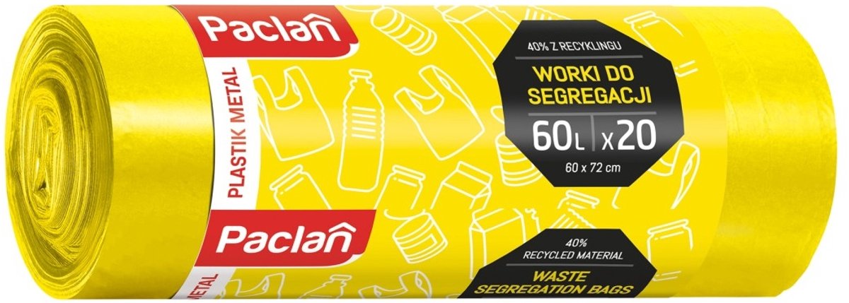 Paclan - Afvalzakken - 60l - Geel - Voor Plastic/Metaal