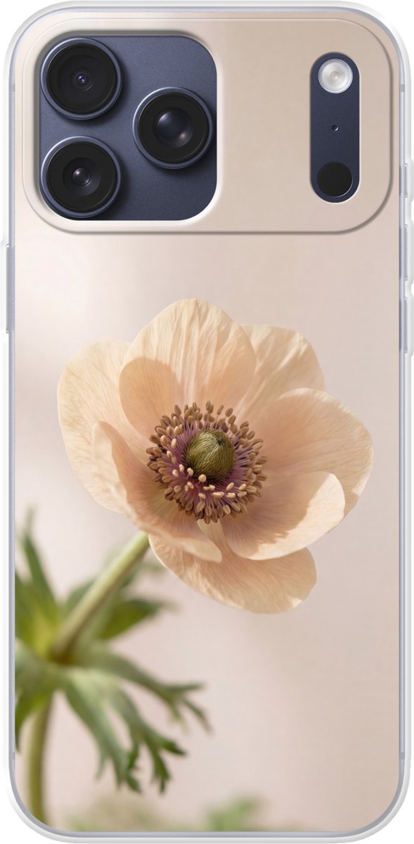 Telefoonhoesje Geschikt voor iPhone 17 Pro max hoesje - Bloem - Minimalistisch - Groen - Siliconen Telefoonhoesje Telefoonhoesje