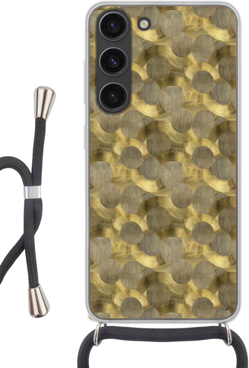 Telefoonhoesje Geschikt voor Samsung Galaxy S23 - Modern - Geometrisch - Goud - Siliconen - Crossbody - Backcover met Koord - Telefoonhoesje met koord - Hoesje met touw Telefoonhoesje
