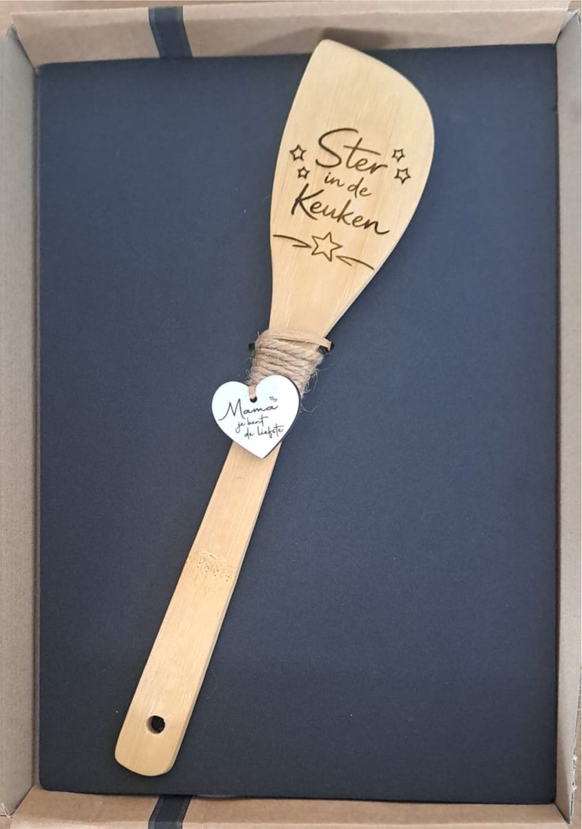 WoodR Houten Lepel Cadeau – “Mama je bent de liefste” – Gegraveerd – Moederdag Geschenk Ster in de keuken