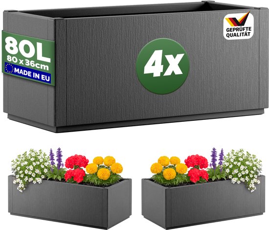 Casaria Jardinière Set de 4 - Antigel 80l 80x36x35cm - Anthracite