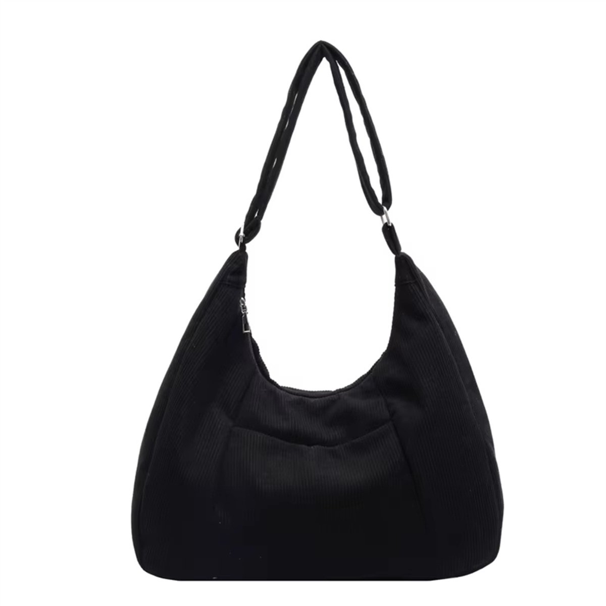 Schoudertas van corduroy voor dames, handtas met grote capaciteit, casual, eenvoudige crossbodytas voor dagelijks gebruik, winkelen en werk, Zwart