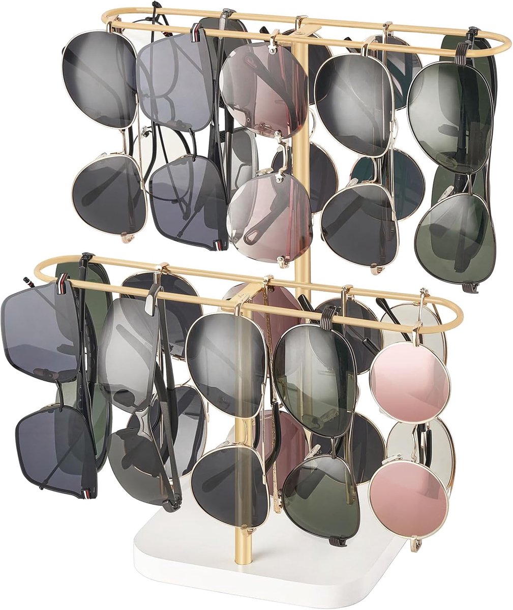 Sunglasses Organizer - Glasses Holder Stand voor 24 Pairs - 2 Tier Sunglasses Storage Eyeglasses Display Rack met Houten Basis voor Tafel Bureau Aanrecht Sideboard Slaapkamer