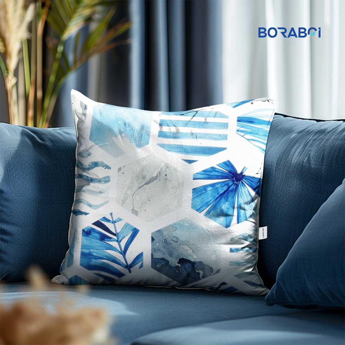 Boraboi® Luxe Decoratieve Kussenhoezen set van 2 , Zachte Suède Touch 40x40cm -(Wit,Blauw)