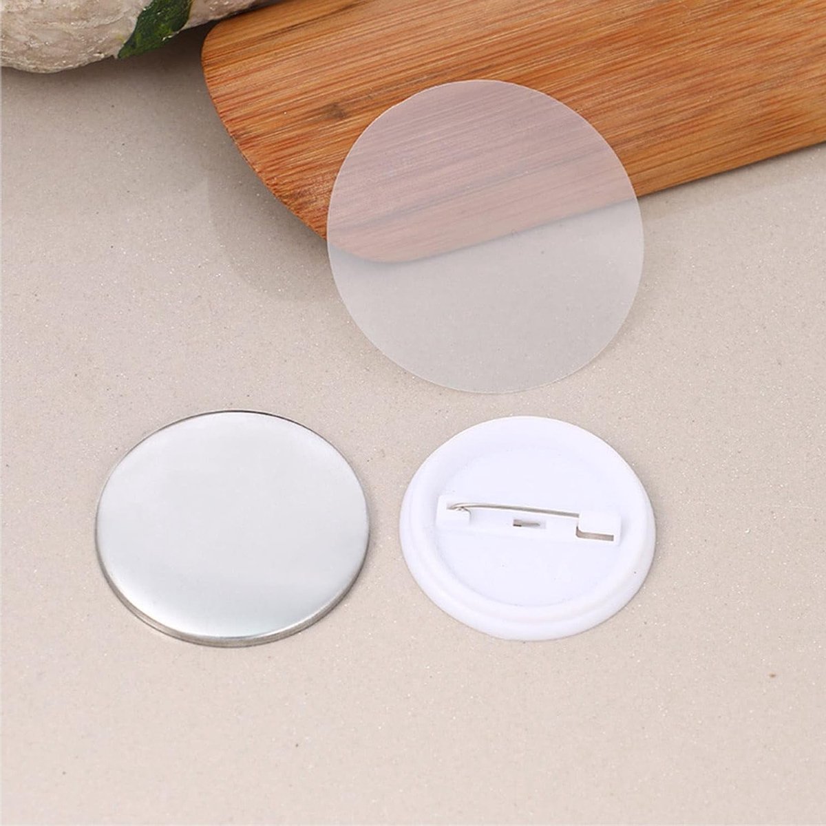 100 Stuks Cirkel Mylars voor Knoponderdelen met Clip Pin en Plastic Dekking voor Button Maker (75MM) - Perfect voor Creatieve Projecten en DIY Knutselen