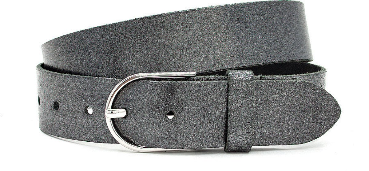 Damesceintuur pewter - 4 cm breed - Leer - Jeans riem - Casual - Maat 95