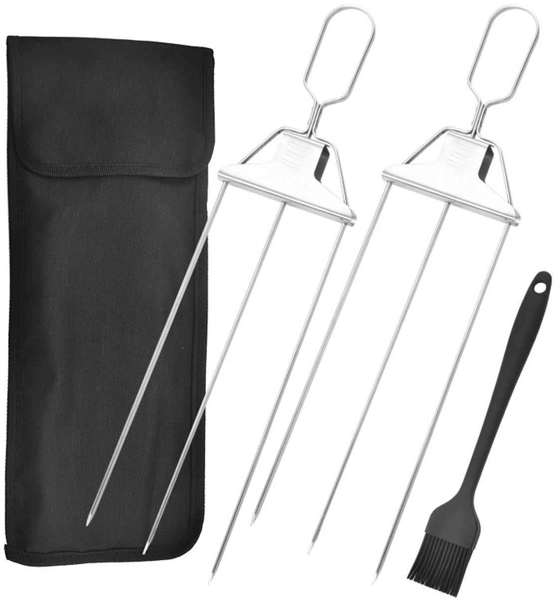 Driepuntige barbecuevork - Geschikt voor alen barbecuespiesenset - Zilver
