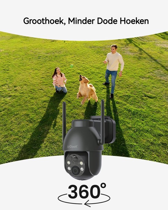 ieGeek 2K PTZ Bewakingscamera Buiten Draadloos met Batterij, Solar WiFi Beveiligingscamera voor thuis met Zonnepaneel en PIR Bewegingsdetectie, Kleuren Nachtzicht CCTV IP Camera Security - zwart - 2 stuks van Merkloos — afbeelding 3