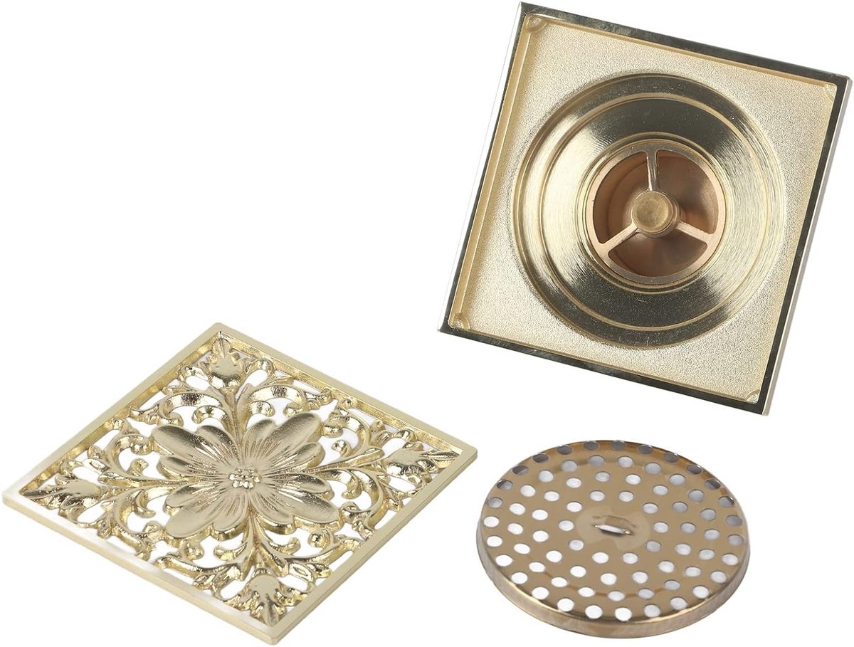 Antiek Vierkant Vloerafvoer voor Douche met Zeef en Filter - Ideaal voor Badkamer en Wasruimte, Eenvoudige Reiniging en Efficiënte Afvoer