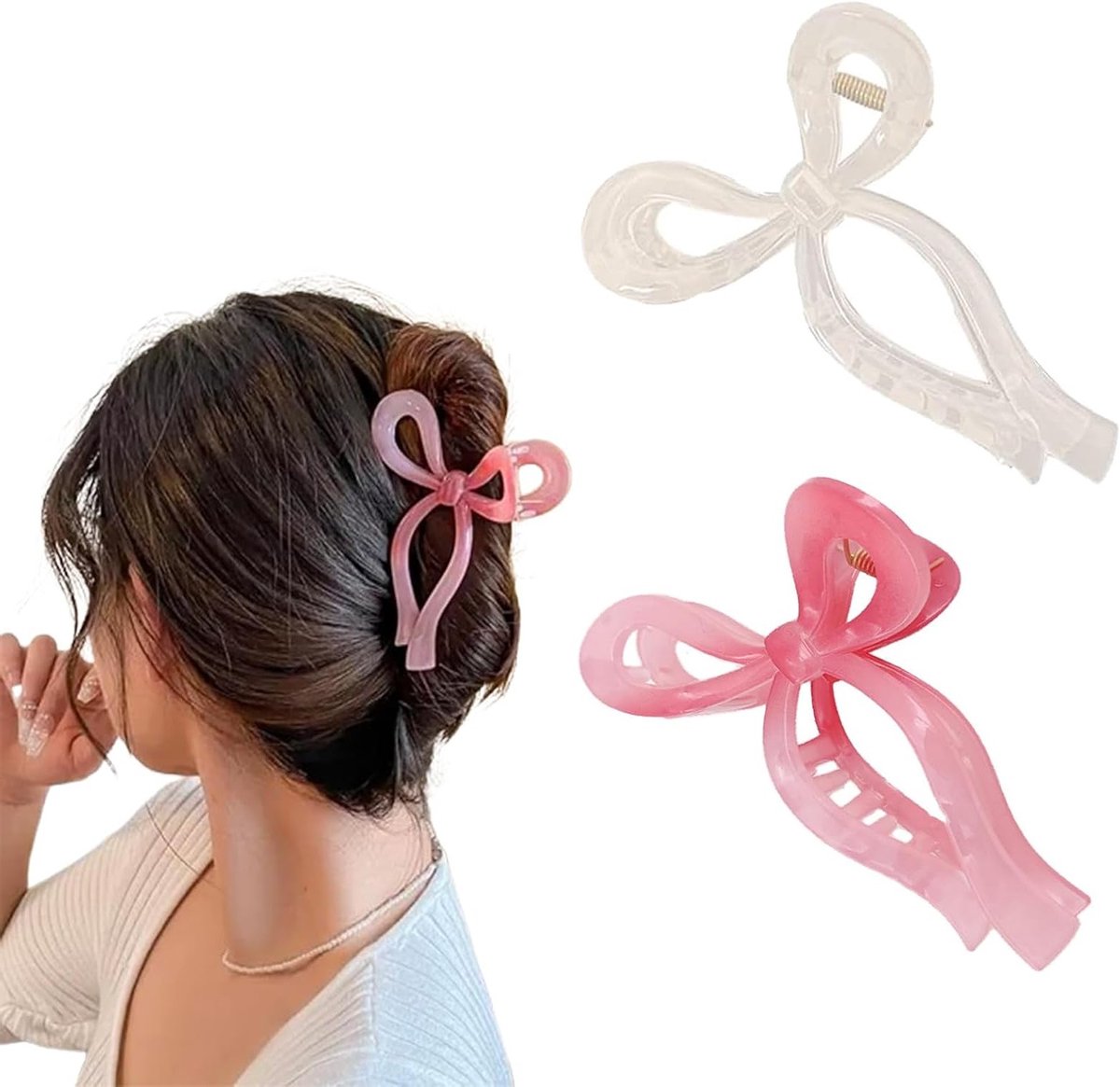 Bows Claw Clips voor Dikker Haar, 2 Stuks, Multicolor Haaraccessoires voor Kinderen en Volwassenen