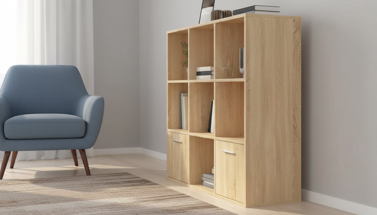 Boekenkast sonoma eiken – ABTKANTOOR 7-vaks opbergkast met 2 deuren – 98x30x98 cm – vrijstaand kubusrek – woonkamer, kantoor & eetkamer kast – houtdesign licht eiken