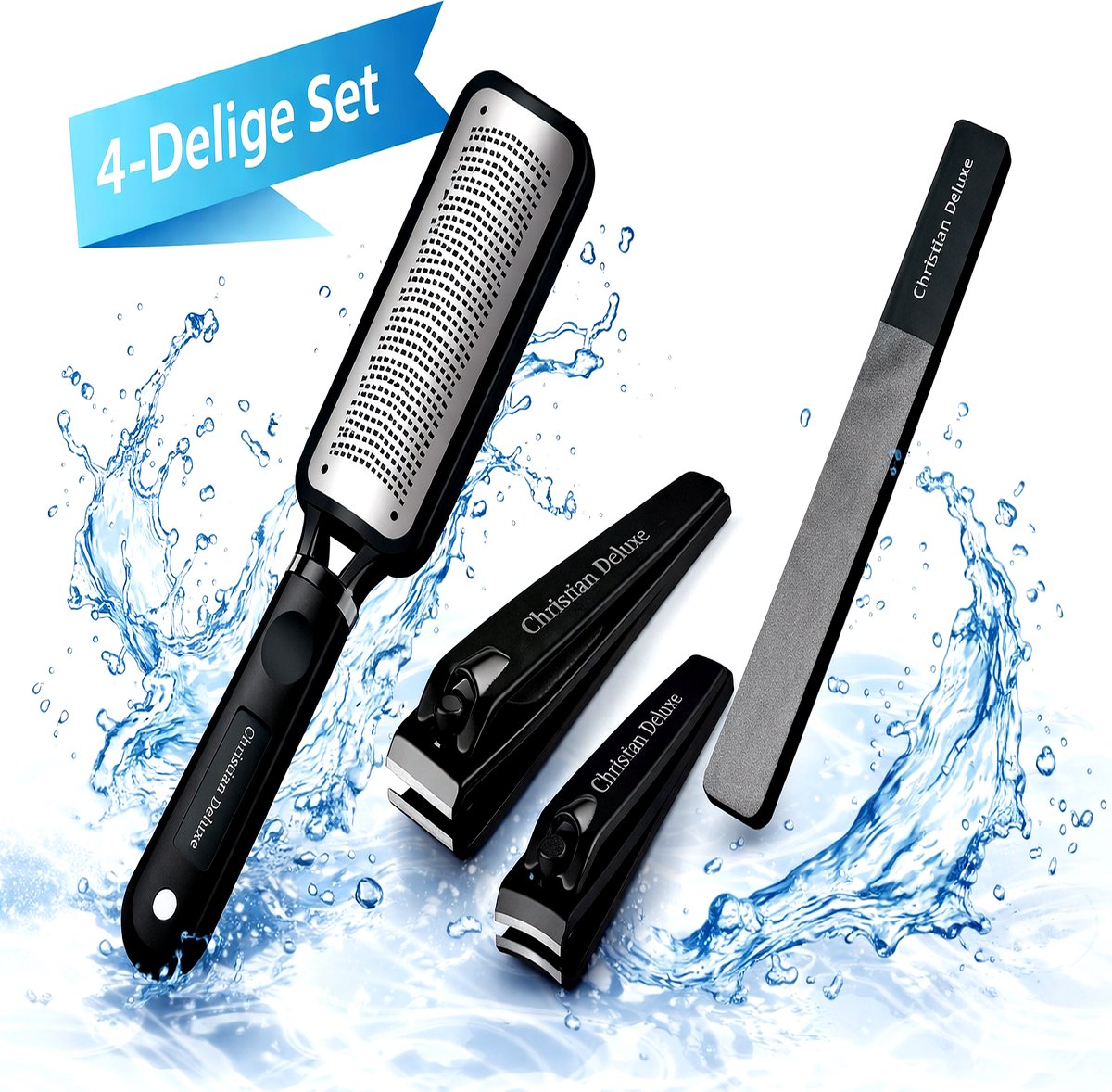 Christian Deluxe® Professionele 4-Delige Eeltvijl Set - Voetvijl - Manicure & Pedicure Set – Nagelknipper Set – Eeltvijl – Glas Nagelvijl – Professionele Nagelverzorging