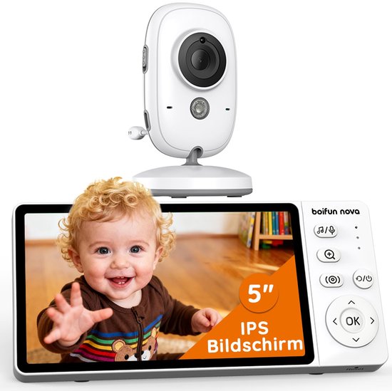 BOIFUN Babyfoon met Camera - Baby Monitor met VOX - Nachtzicht - Babyphone met Temperatuurweergave - HD Beeldkwaliteit - Geluidsdetectie - Tweeweg Communicatie - Baby Monitor Uitbreidbaar tot 4 camera's