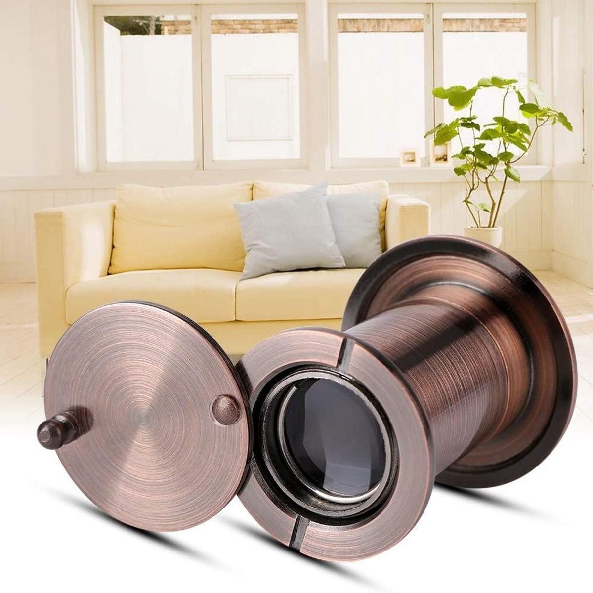 Deurspion Groothoek - Buitenspiegel Deur - Huisbeveiliging Verbeteren - 220 Graden Optisch Glas - 35-60 Mm Deurdikte - Rood Brons