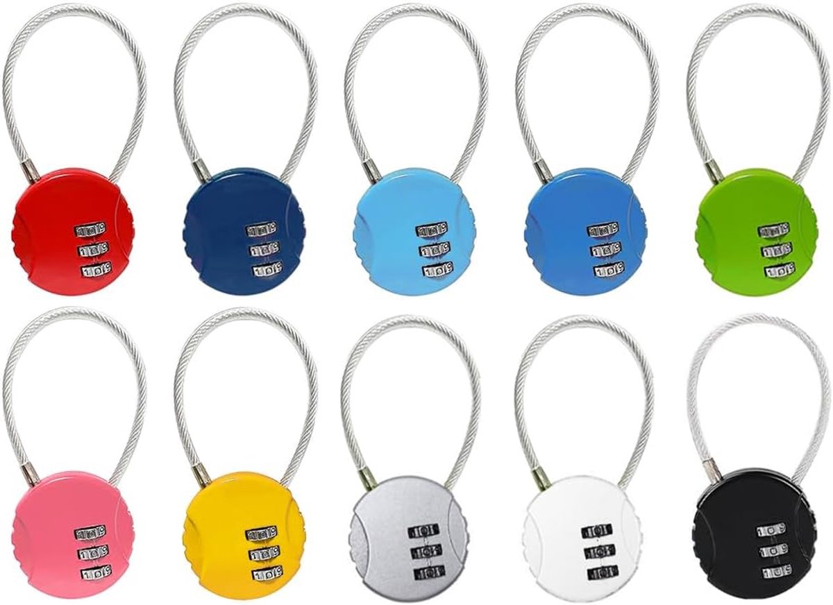 Pack of 10 Mini Combination Locks - 3 Digit Password Lock - Padlock voor Luggage en School Bag - Reis Bagage en Lockers