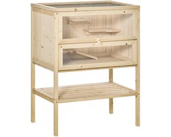 Stervia Konijnenhok - Hamsterkooi - Rat - Cavia - Hamster - Konijn - Muis - Dennenhout - 2 Platforms - 60 x 40 x 80 cm