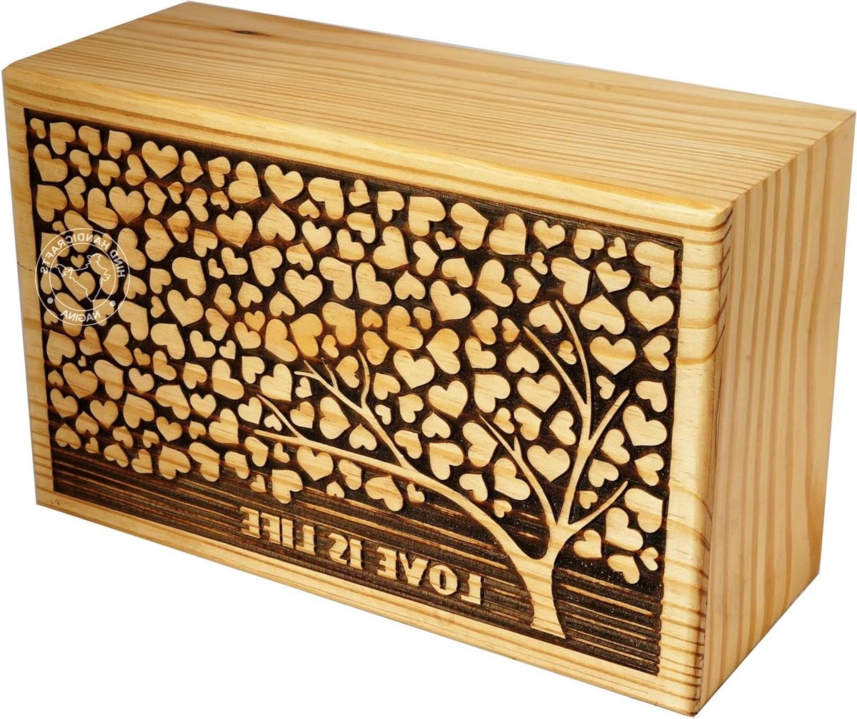 Houten Crematie Urn - As Urn Hout - Herdenking Nagedachtenis - Handgemaakt Paard Motief - 250 Kubieke Inch