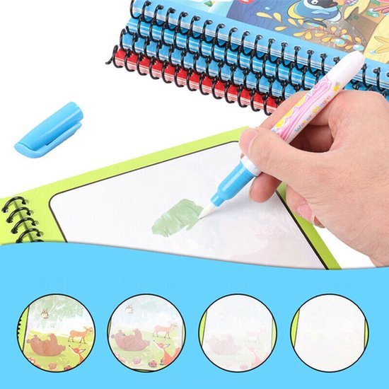 6 stuks aquarelschilderboekjes met 6 waterpennen, herbruikbaar schilderboek, cadeaus voor jongens en meisjes vanaf 3 jaar — afbeelding 4