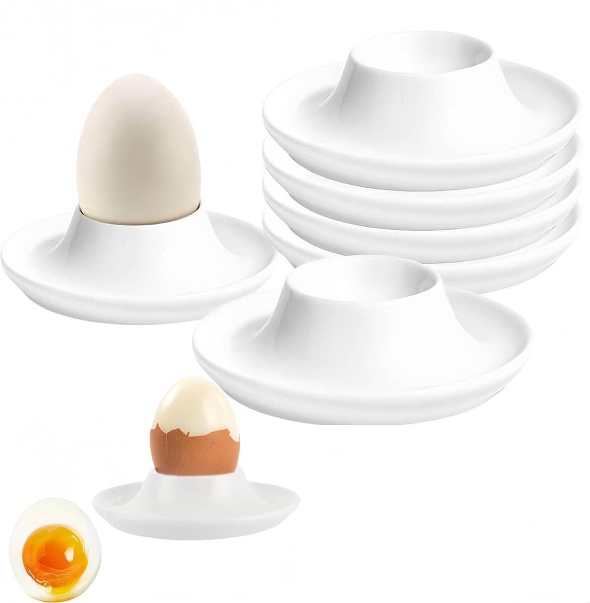 8-delige Eierdopjesset - Rond - Wit - Hoogwaardig Plastic