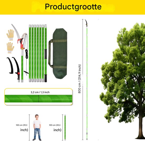 Boomstokzaag met verstelbare lengte - Voor bosbouw, tuin en hoge takken - Handmatige paalschaar & snoeizaag functie - Kleur: rood, inclusief draagtas — afbeelding 2