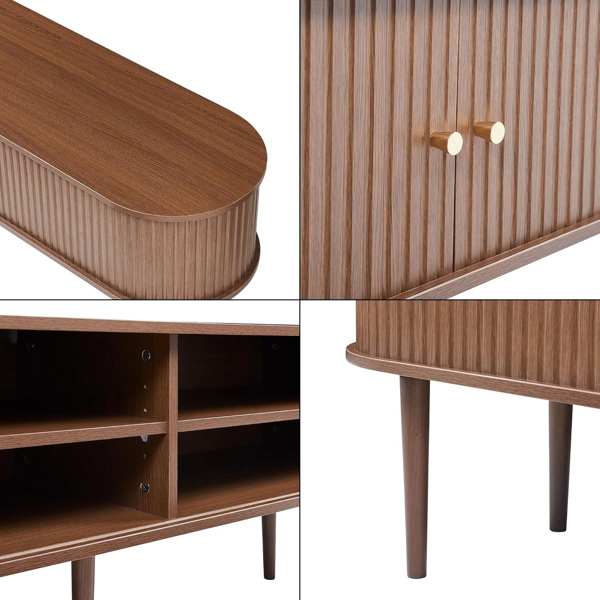 LunaWalnoot Luxe TV Meubel 166x40x55 cm met Schuifdeuren en Verstelbare Planken – Modern Laag TV Dressoir met Opbergruimte – Casa Dorada