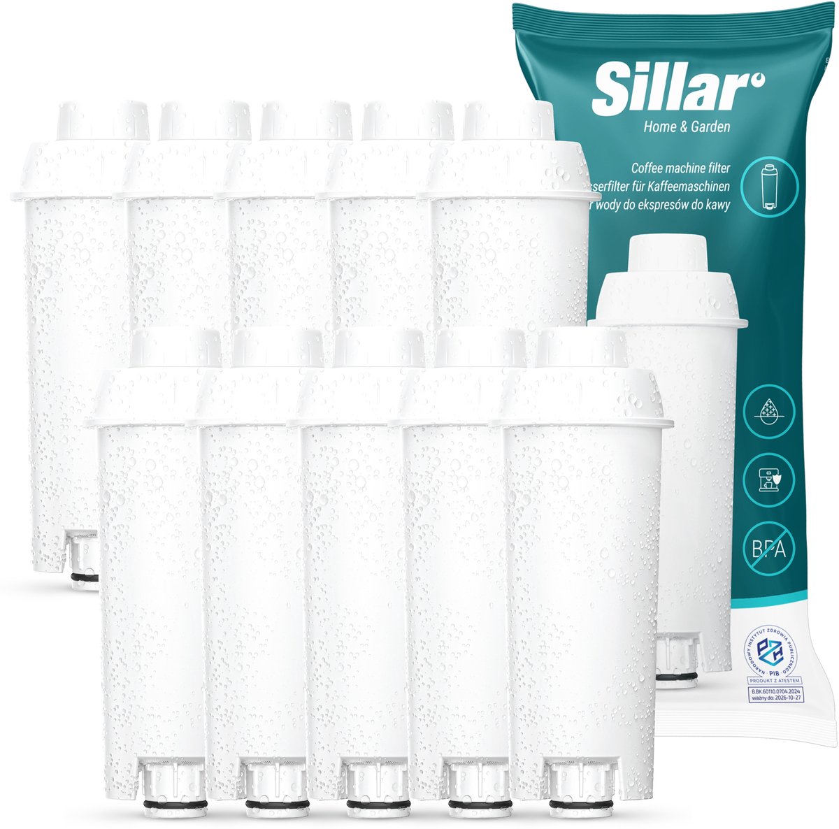 10x Sillar Waterfilters voor Delonghi - voor Koffiemachines - waterfilters voor Magnifica Dinamica en ECAM serie - vervanging voor waterfilter DLSC002 SER3017