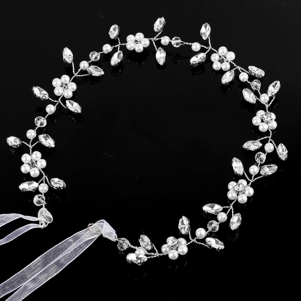 Elegante Bloemenhaarband met Kristallen en Parel voor Bruiloft, Doop en Feestjes - Haaraccessoires voor Meisjes en Bruidskinderen