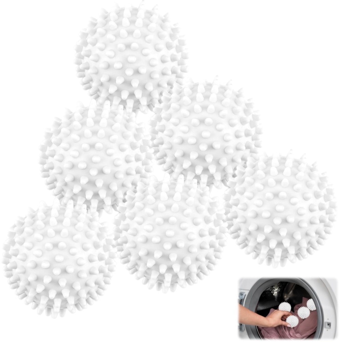 6 stuks-Wasbal - wasmiddelbal - wasklopper - geschikt voor wasmachines en drogers - voorkomt dat kleding in de knoop raakt - wit - 6*6*6 cm