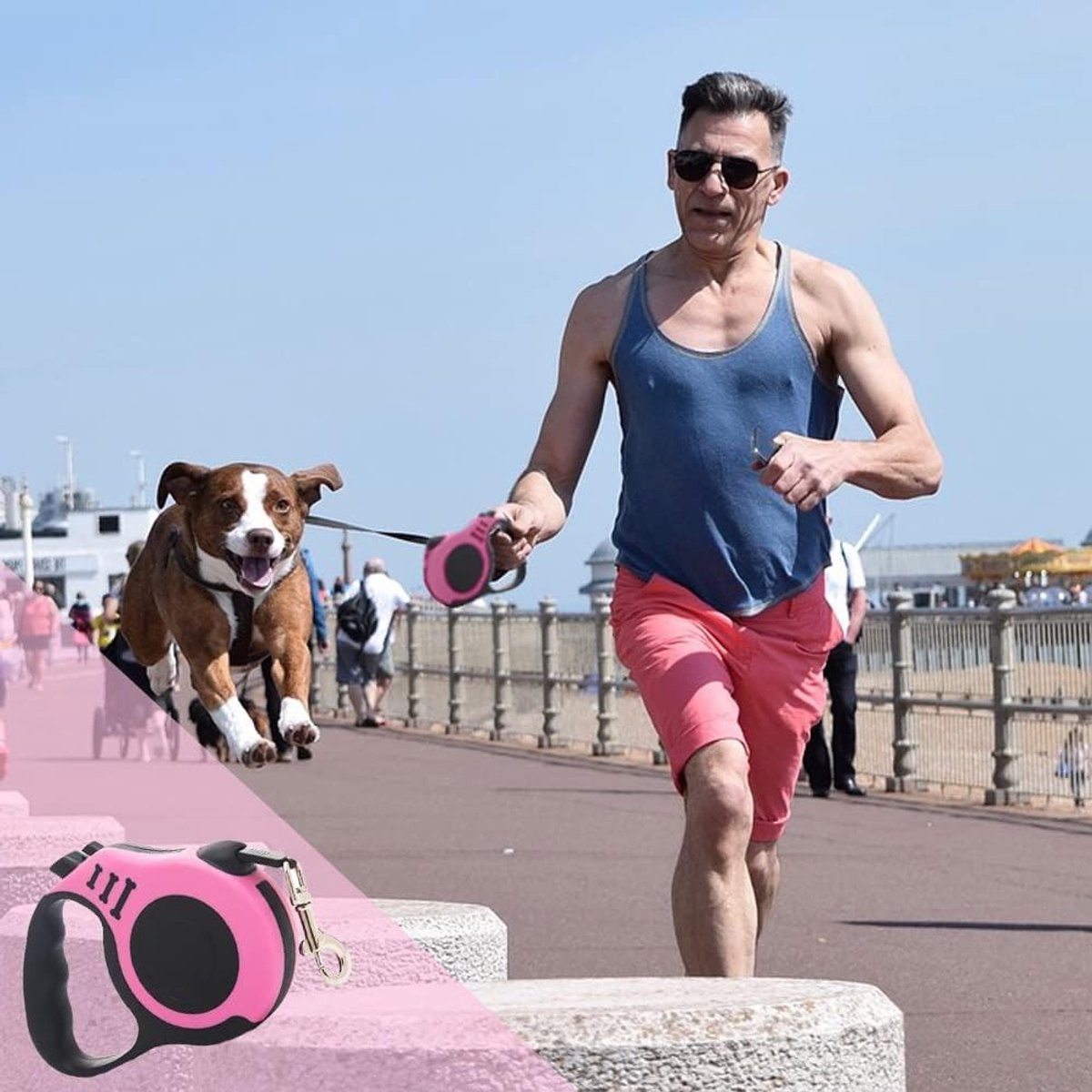 Verstelbare Hondenriem voor Kleine, Middelgrote en Grote Honden, 5 m, Roze, Ideaal voor Wandelen en Training